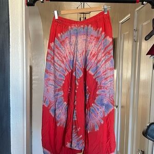 Red Tie-Dye Wide Leg Pants